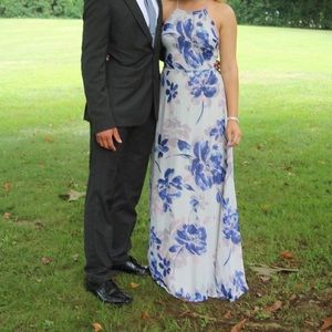 Maxi floral dress, halter top and open corset back